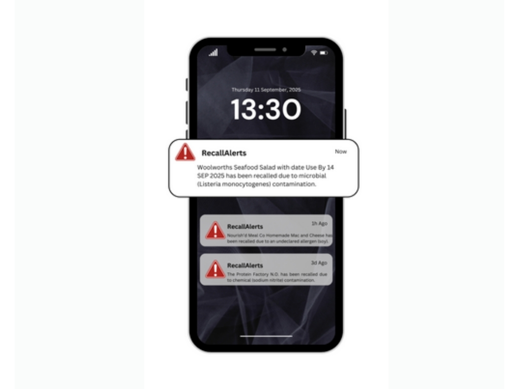A phone showing food recall alerts