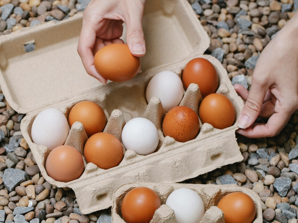 Putting eggs into an egg carton