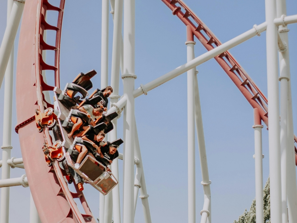 People on a roller coaster